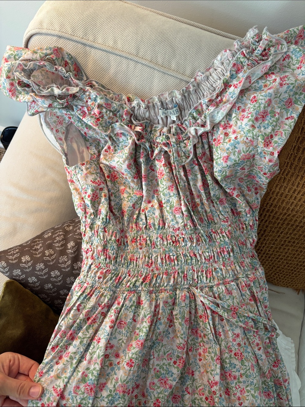 Smocked Floral Maxi Dress in Pink and Green - Avaire Collective Beatrice